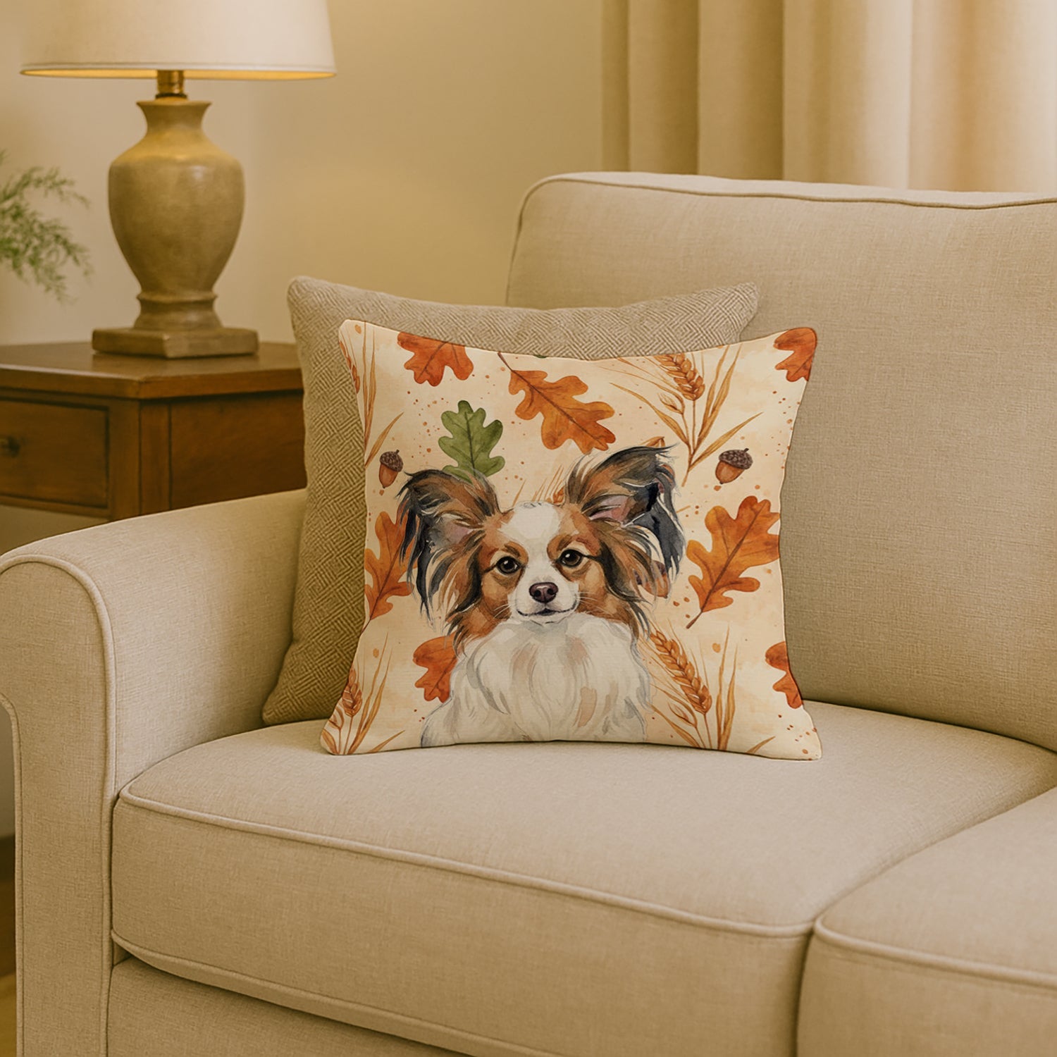 White with Sable Papillon Heirloom Fall Decorative Throw Pillow 18x18 Indoor Outdoor Accent Cushion, Fabric Cover with Insert for Sofa, Bed, Porch & Living Room