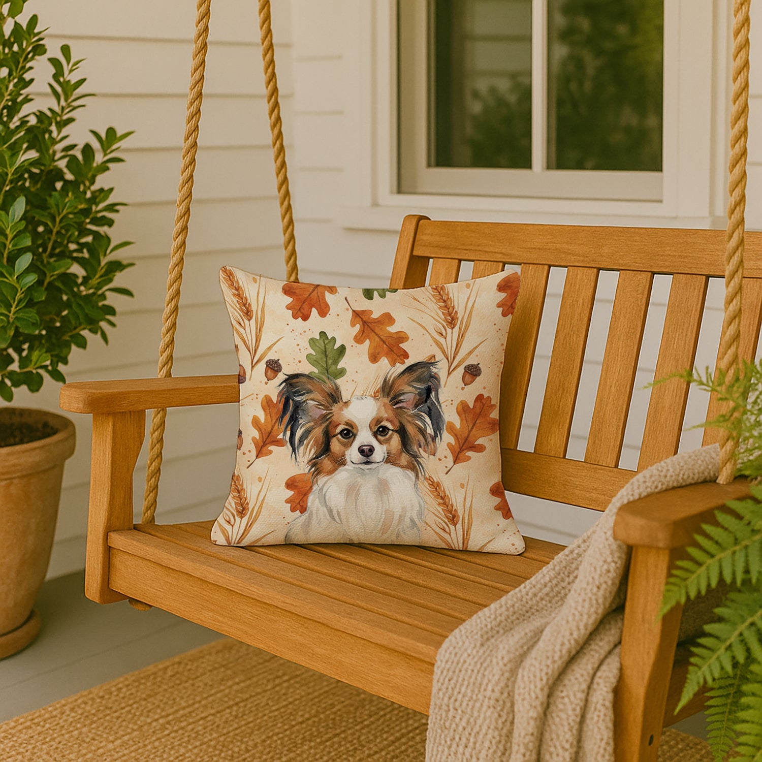 White with Sable Papillon Heirloom Fall Decorative Throw Pillow 18x18 Indoor Outdoor Accent Cushion, Fabric Cover with Insert for Sofa, Bed, Porch & Living Room