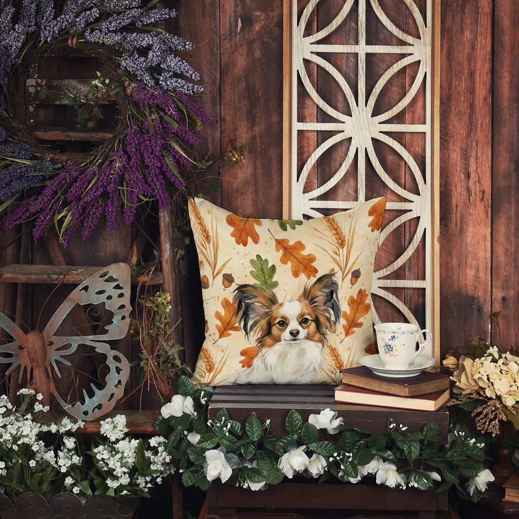 White with Sable Papillon Heirloom Fall Decorative Throw Pillow 18x18 Indoor Outdoor Accent Cushion, Fabric Cover with Insert for Sofa, Bed, Porch & Living Room