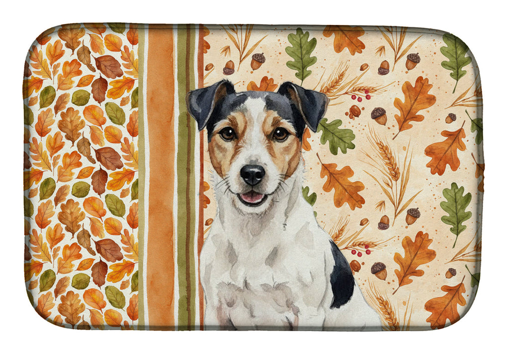 Parson Russell Terrier Heirloom Fall Dish Drying Mat Absorbent Dish Drying Mat Pad for Kitchen Counter Dish Drainer Mat for Countertop, 14 x 21", Multicolor