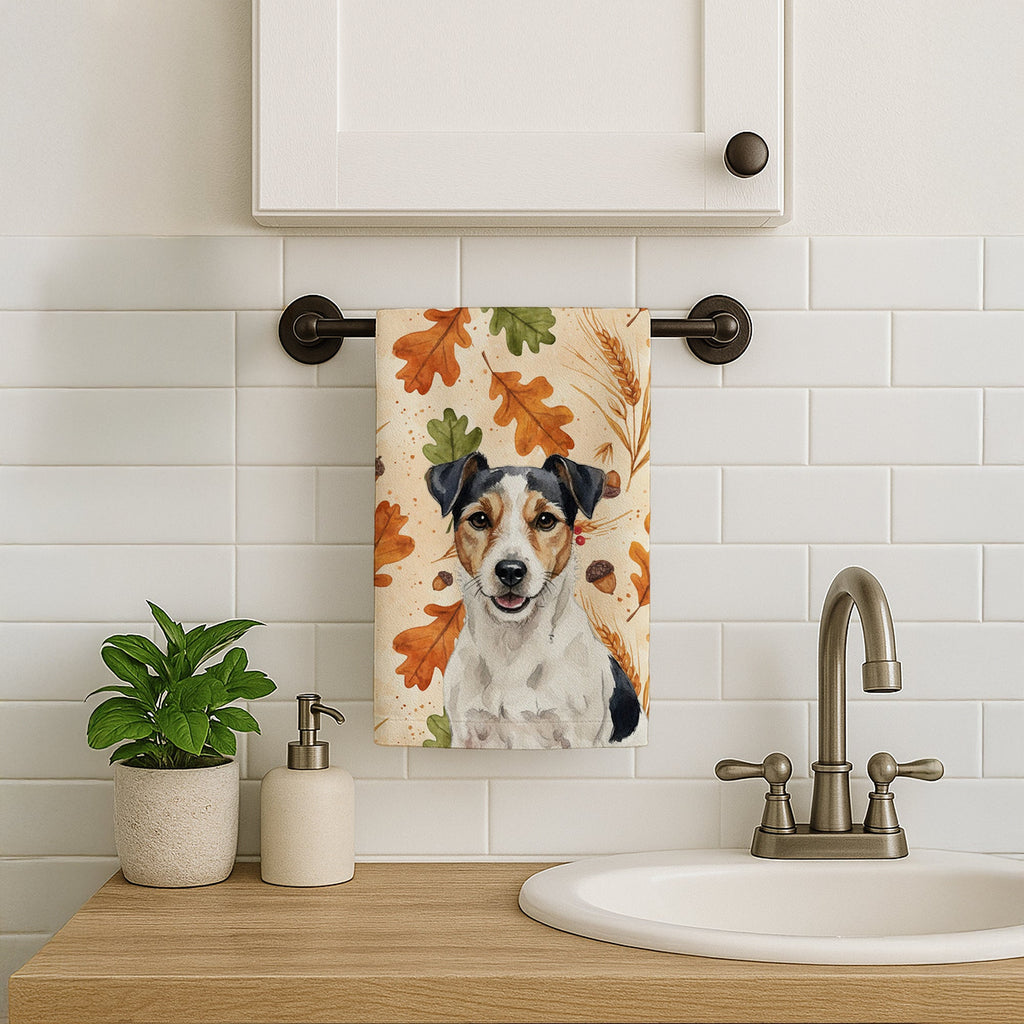 Parson Russell Terrier Heirloom Fall Kitchen Towel Velour Plush Front and Cotton Loop Back Machine Washable