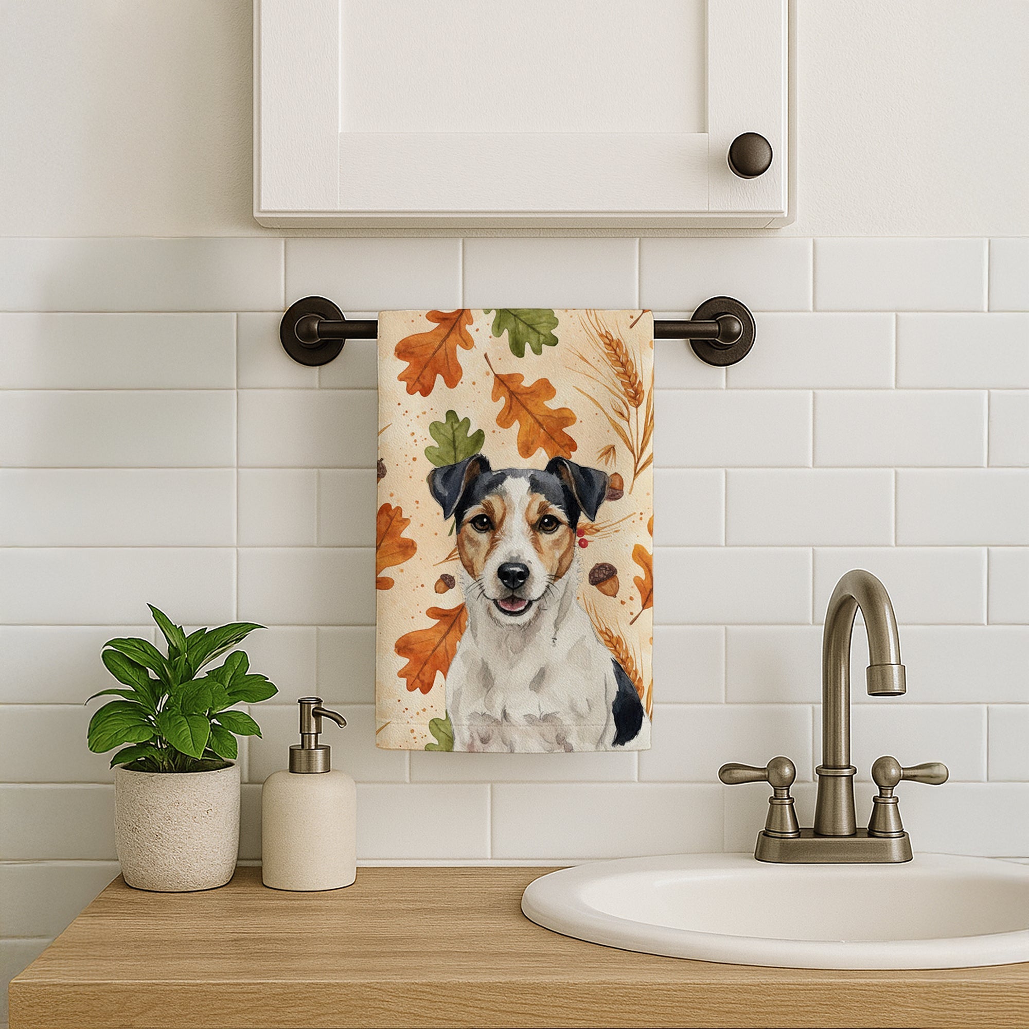 Parson Russell Terrier Heirloom Fall Kitchen Towel Velour Plush Front and Cotton Loop Back Machine Washable