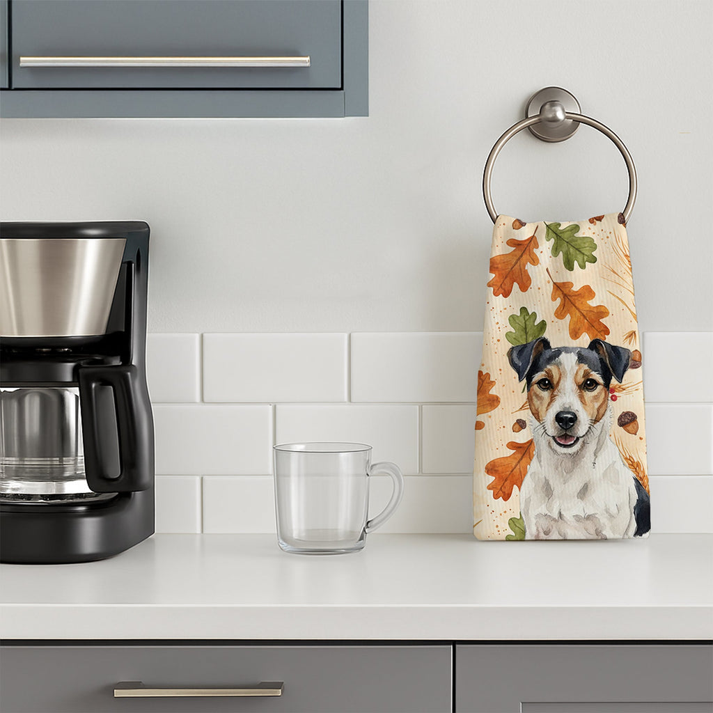 Parson Russell Terrier Heirloom Fall Kitchen Towel Velour Plush Front and Cotton Loop Back Machine Washable