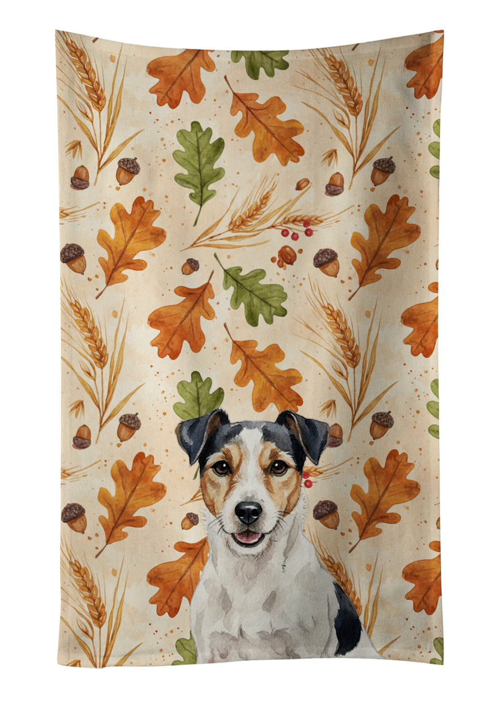 Parson Russell Terrier Heirloom Fall Kitchen Towel Velour Plush Front and Cotton Loop Back Machine Washable
