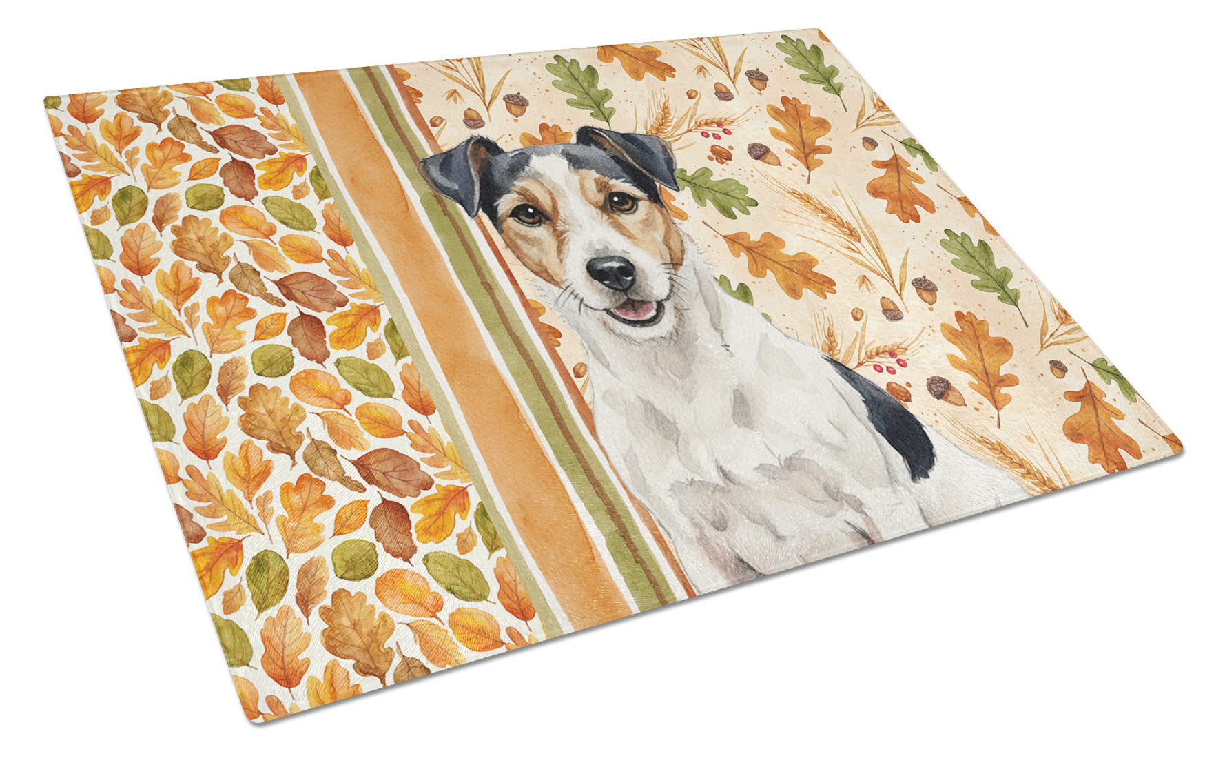 Parson Russell Terrier Heirloom Fall Cutting Board Tempered Glass Kitchen Cutting Surface, Heat Resistant Chopping, Non-Slip Feet, Food Prep & Serving