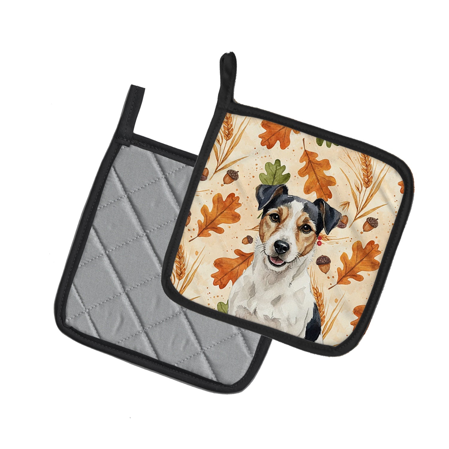 Parson Russell Terrier Heirloom Fall Pot Holder Set of 2 Heat Resistant Quilted Hot Pads 7.5 x 7.5 Inch, Insulated Kitchen Trivets for Cooking & Baking