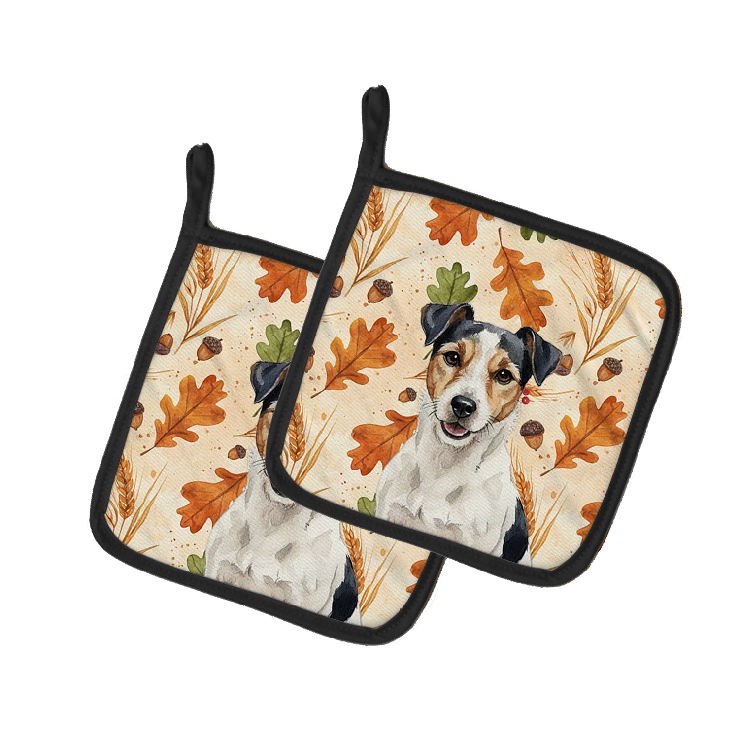 Parson Russell Terrier Heirloom Fall Pot Holder Set of 2 Heat Resistant Quilted Hot Pads 7.5 x 7.5 Inch, Insulated Kitchen Trivets for Cooking & Baking