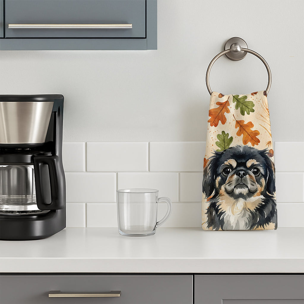Black and Tan Pekingese Heirloom Fall Kitchen Towel Velour Plush Front and Cotton Loop Back Machine Washable