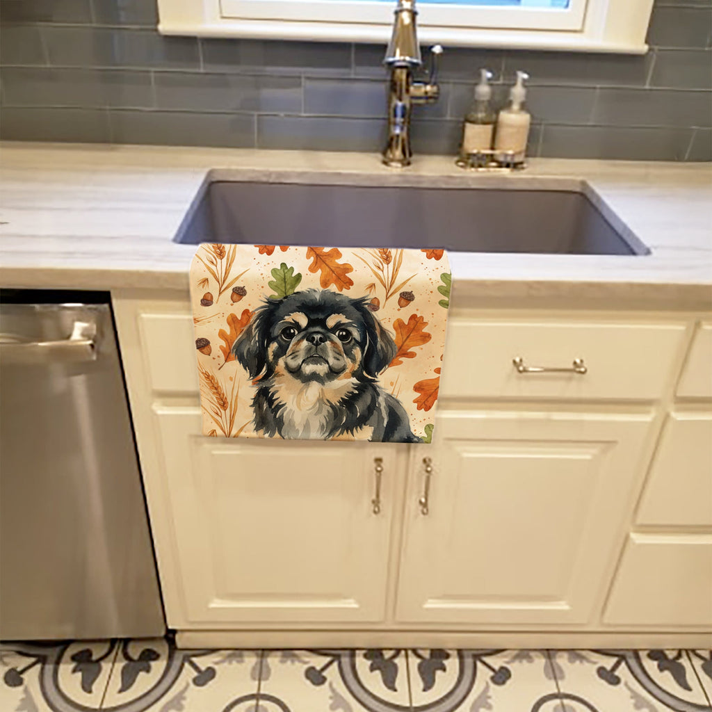 Black and Tan Pekingese Heirloom Fall Kitchen Towel Velour Plush Front and Cotton Loop Back Machine Washable