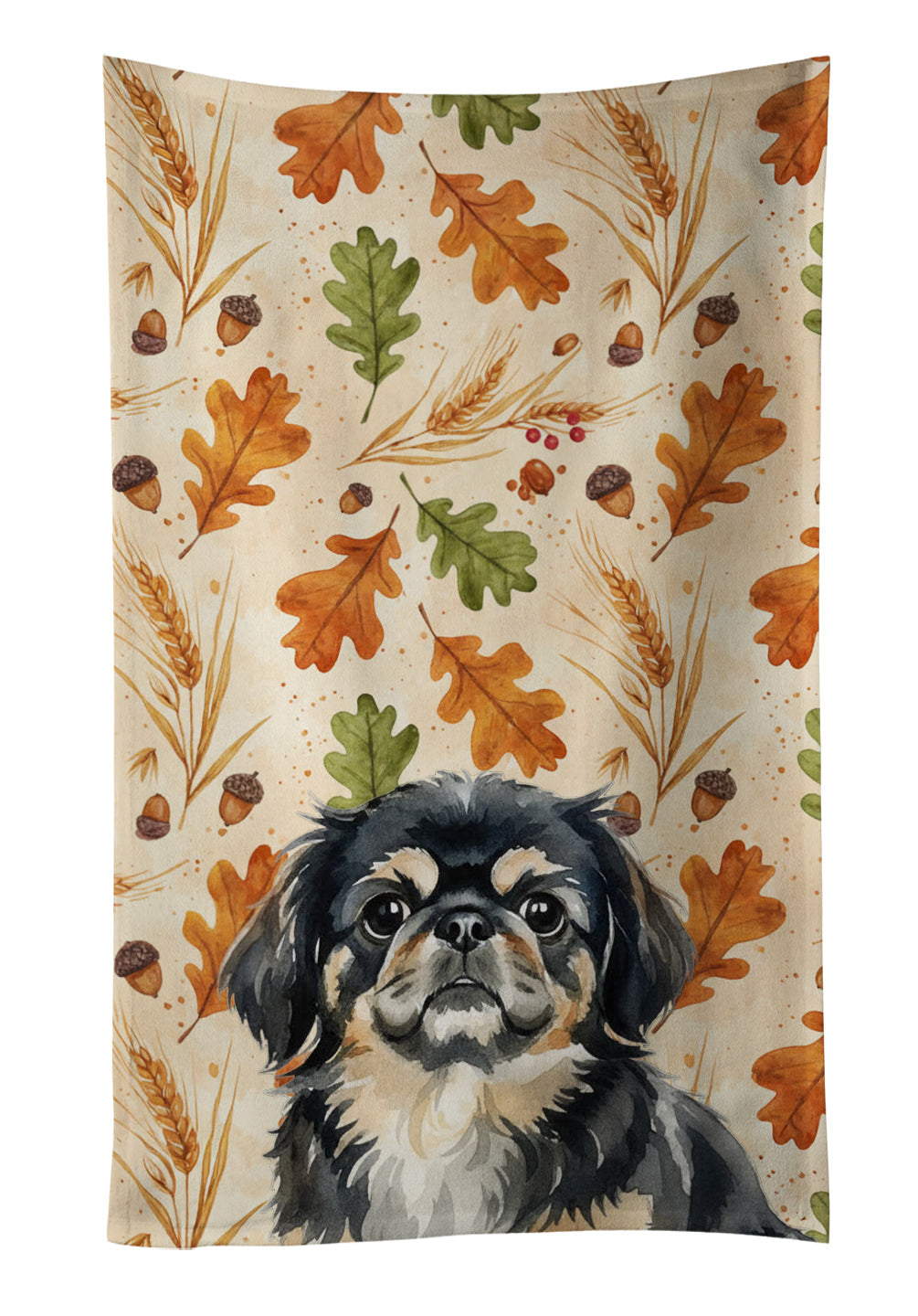 Black and Tan Pekingese Heirloom Fall Kitchen Towel Velour Plush Front and Cotton Loop Back Machine Washable