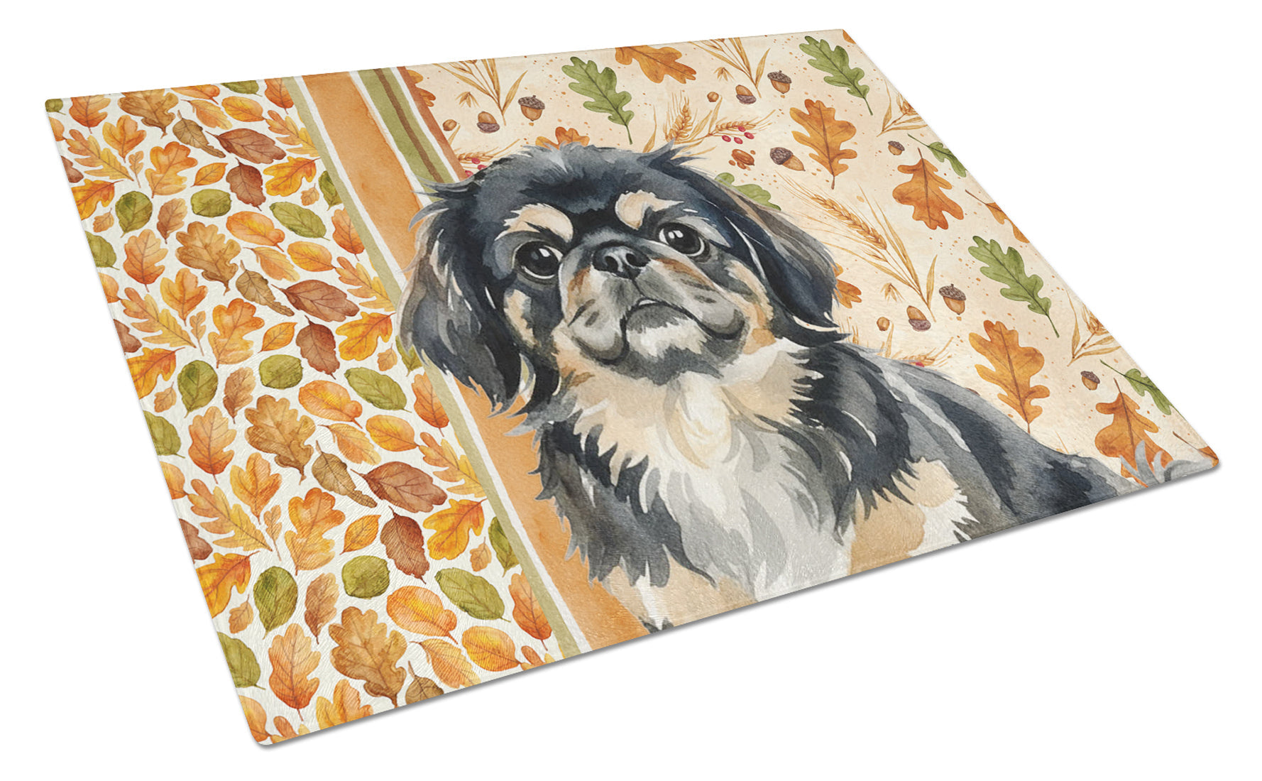 Black and Tan Pekingese Heirloom Fall Cutting Board Tempered Glass Kitchen Cutting Surface, Heat Resistant Chopping, Non-Slip Feet, Food Prep & Serving