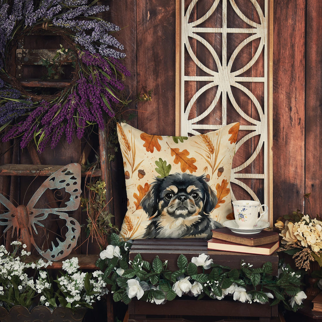 Black and Tan Pekingese Heirloom Fall Decorative Throw Pillow 14x14 Indoor Outdoor Accent Cushion, Fabric Cover with Insert for Sofa, Bed, Porch & Living Room