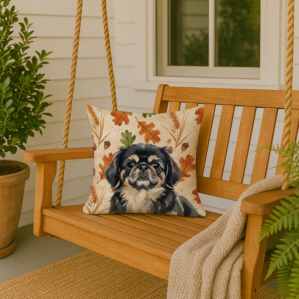Black and Tan Pekingese Heirloom Fall Decorative Throw Pillow 18x18 Indoor Outdoor Accent Cushion, Fabric Cover with Insert for Sofa, Bed, Porch & Living Room