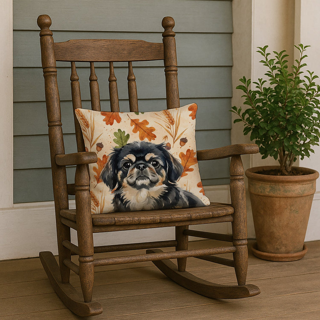 Black and Tan Pekingese Heirloom Fall Decorative Throw Pillow 18x18 Indoor Outdoor Accent Cushion, Fabric Cover with Insert for Sofa, Bed, Porch & Living Room