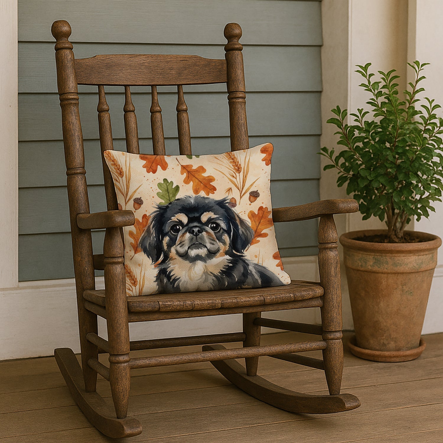 Black and Tan Pekingese Heirloom Fall Decorative Throw Pillow 18x18 Indoor Outdoor Accent Cushion, Fabric Cover with Insert for Sofa, Bed, Porch & Living Room