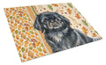 Black Pekingese Heirloom Fall Cutting Board Tempered Glass Kitchen Cutting Surface, Heat Resistant Chopping, Non-Slip Feet, Food Prep & Serving
