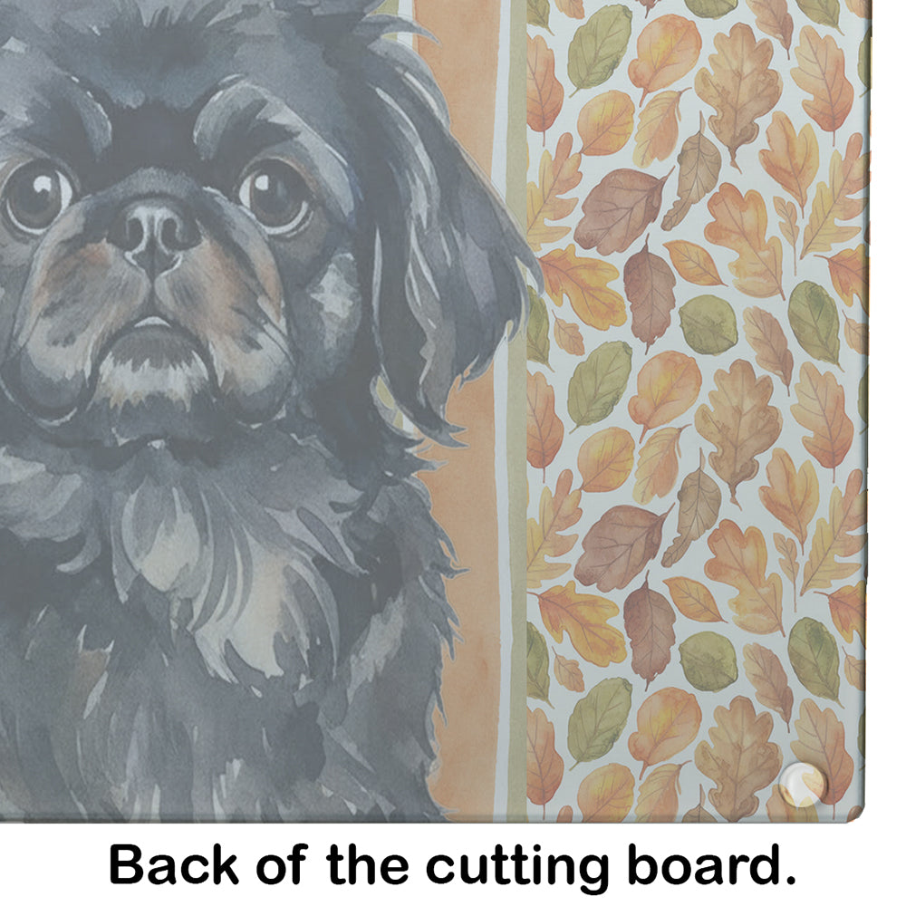 Black Pekingese Heirloom Fall Cutting Board Tempered Glass Kitchen Cutting Surface, Heat Resistant Chopping, Non-Slip Feet, Food Prep & Serving