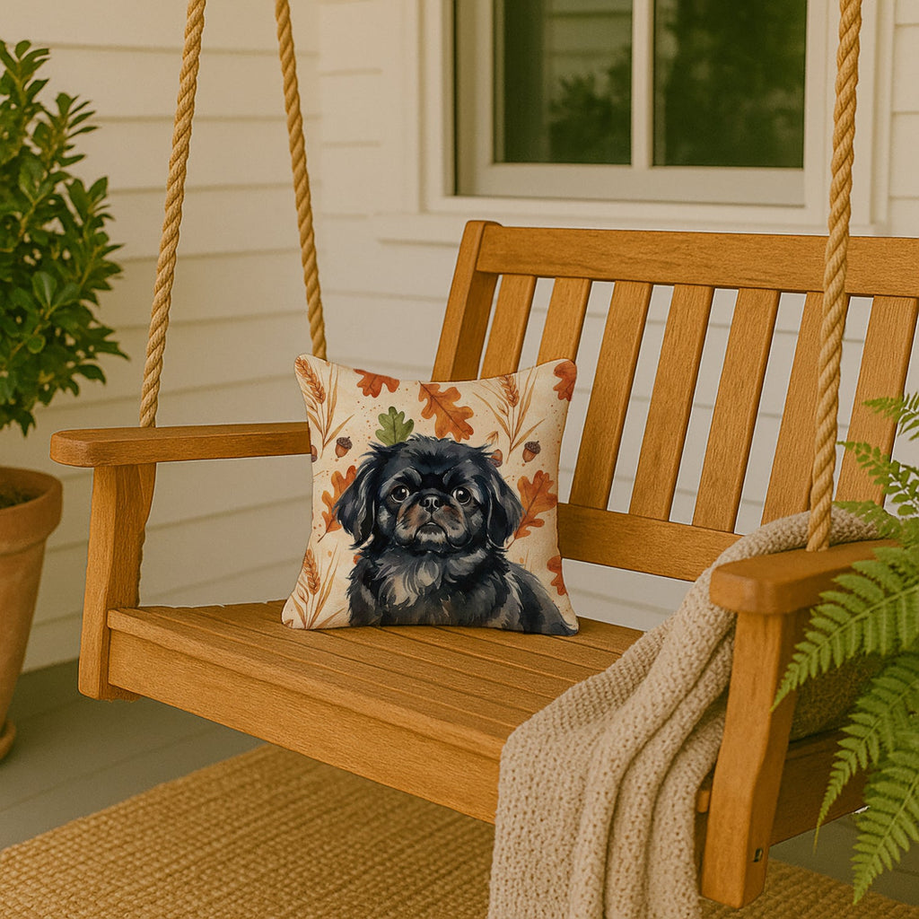 Black Pekingese Heirloom Fall Decorative Throw Pillow 14x14 Indoor Outdoor Accent Cushion, Fabric Cover with Insert for Sofa, Bed, Porch & Living Room
