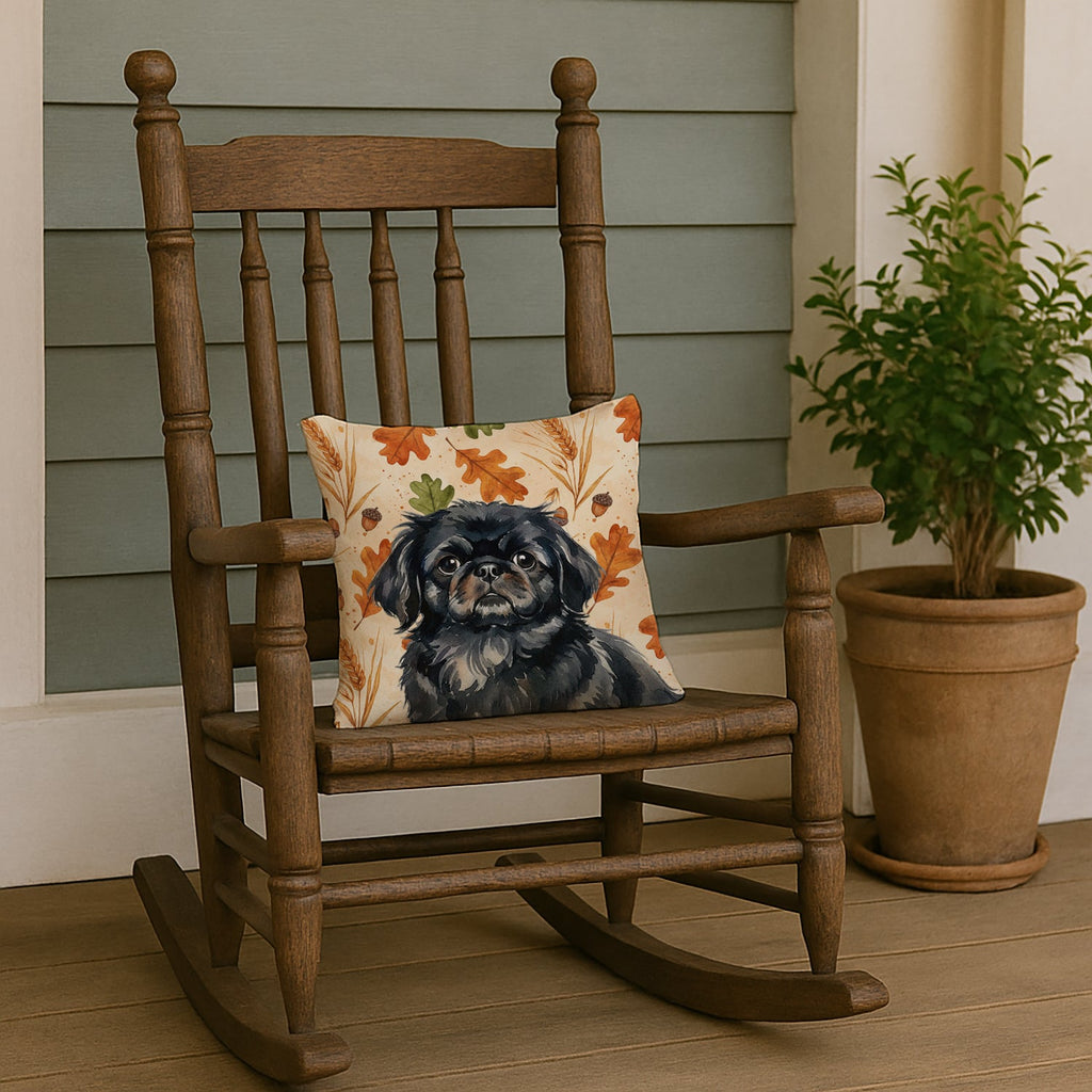 Black Pekingese Heirloom Fall Decorative Throw Pillow 14x14 Indoor Outdoor Accent Cushion, Fabric Cover with Insert for Sofa, Bed, Porch & Living Room