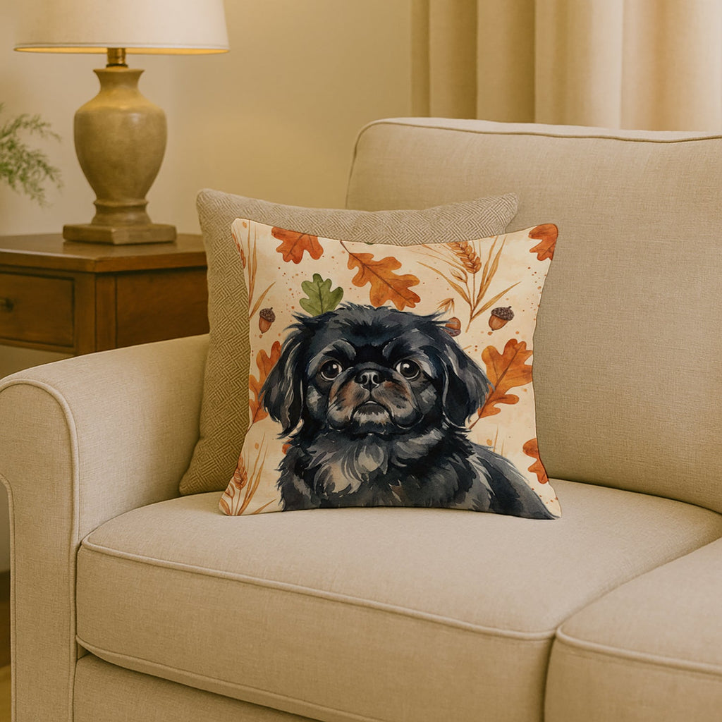 Black Pekingese Heirloom Fall Decorative Throw Pillow 18x18 Indoor Outdoor Accent Cushion, Fabric Cover with Insert for Sofa, Bed, Porch & Living Room