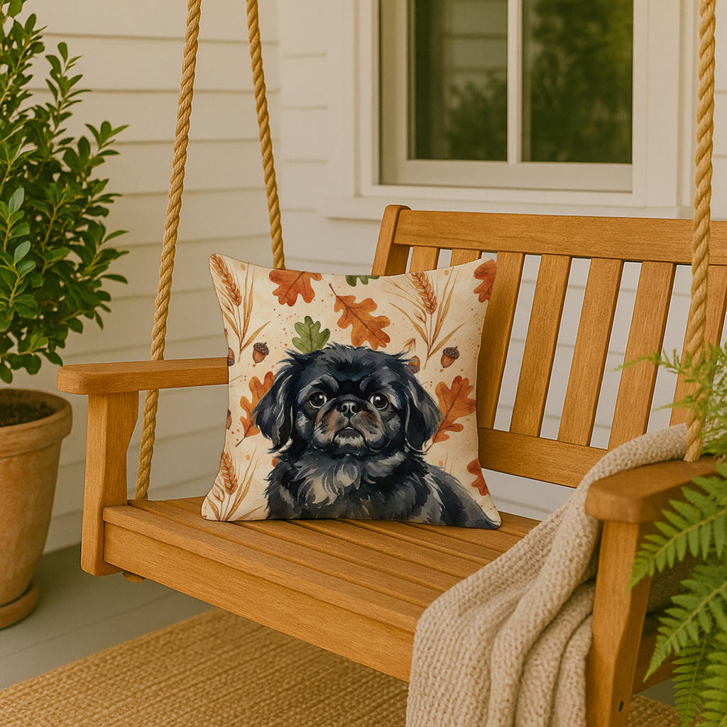 Black Pekingese Heirloom Fall Decorative Throw Pillow 18x18 Indoor Outdoor Accent Cushion, Fabric Cover with Insert for Sofa, Bed, Porch & Living Room