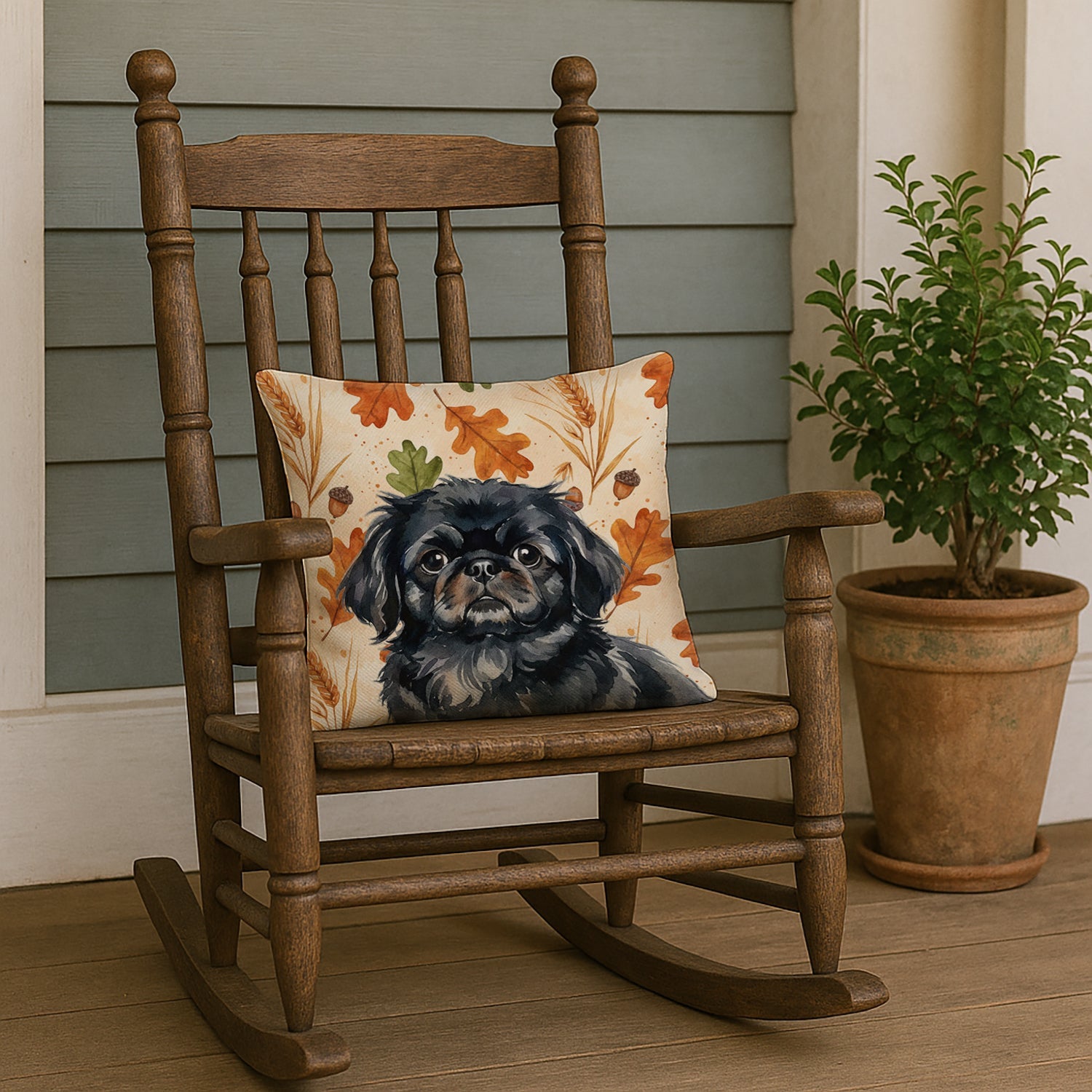 Black Pekingese Heirloom Fall Decorative Throw Pillow 18x18 Indoor Outdoor Accent Cushion, Fabric Cover with Insert for Sofa, Bed, Porch & Living Room