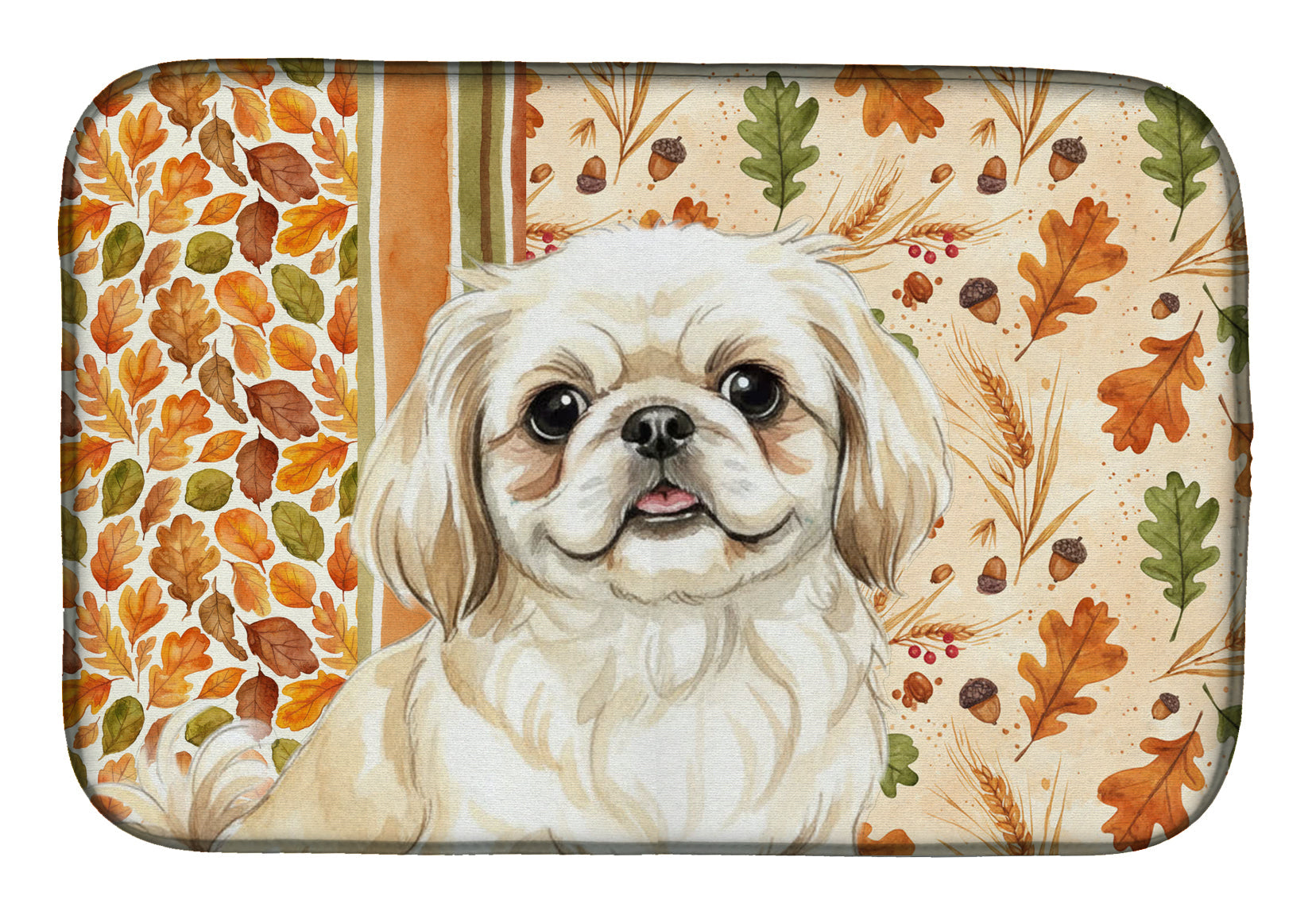 Cream Pekingese Heirloom Fall Dish Drying Mat Absorbent Dish Drying Mat Pad for Kitchen Counter Dish Drainer Mat for Countertop, 14 x 21", Multicolor