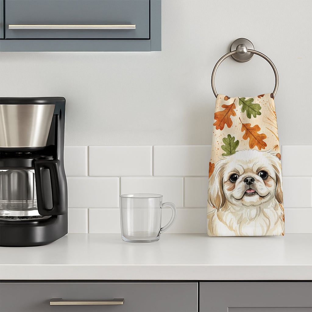 Cream Pekingese Heirloom Fall Kitchen Towel Velour Plush Front and Cotton Loop Back Machine Washable