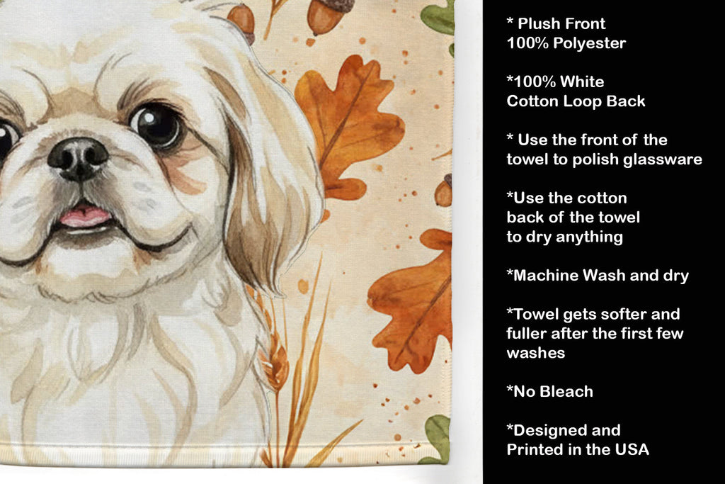 Cream Pekingese Heirloom Fall Kitchen Towel Velour Plush Front and Cotton Loop Back Machine Washable