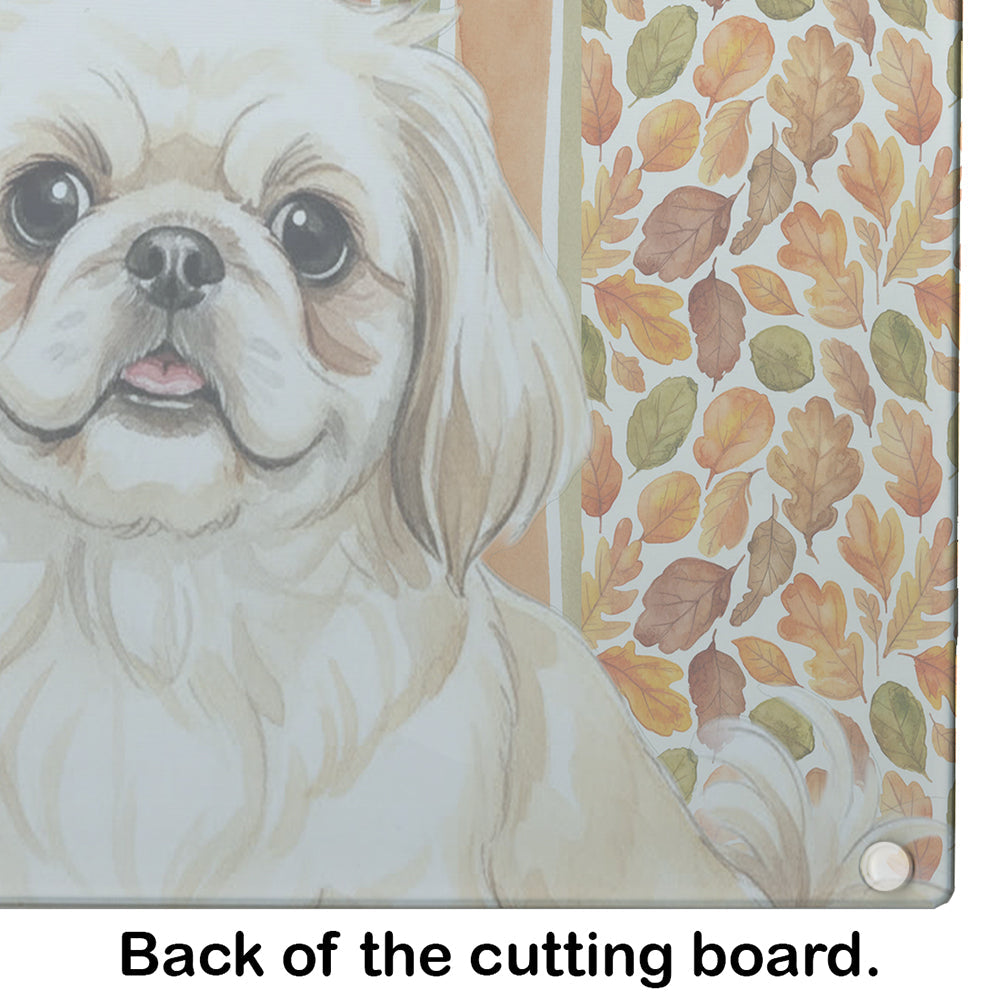 Cream Pekingese Heirloom Fall Cutting Board Tempered Glass Kitchen Cutting Surface, Heat Resistant Chopping, Non-Slip Feet, Food Prep & Serving