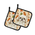 Cream Pekingese Heirloom Fall Pot Holder Set of 2 Heat Resistant Quilted Hot Pads 7.5 x 7.5 Inch, Insulated Kitchen Trivets for Cooking & Baking