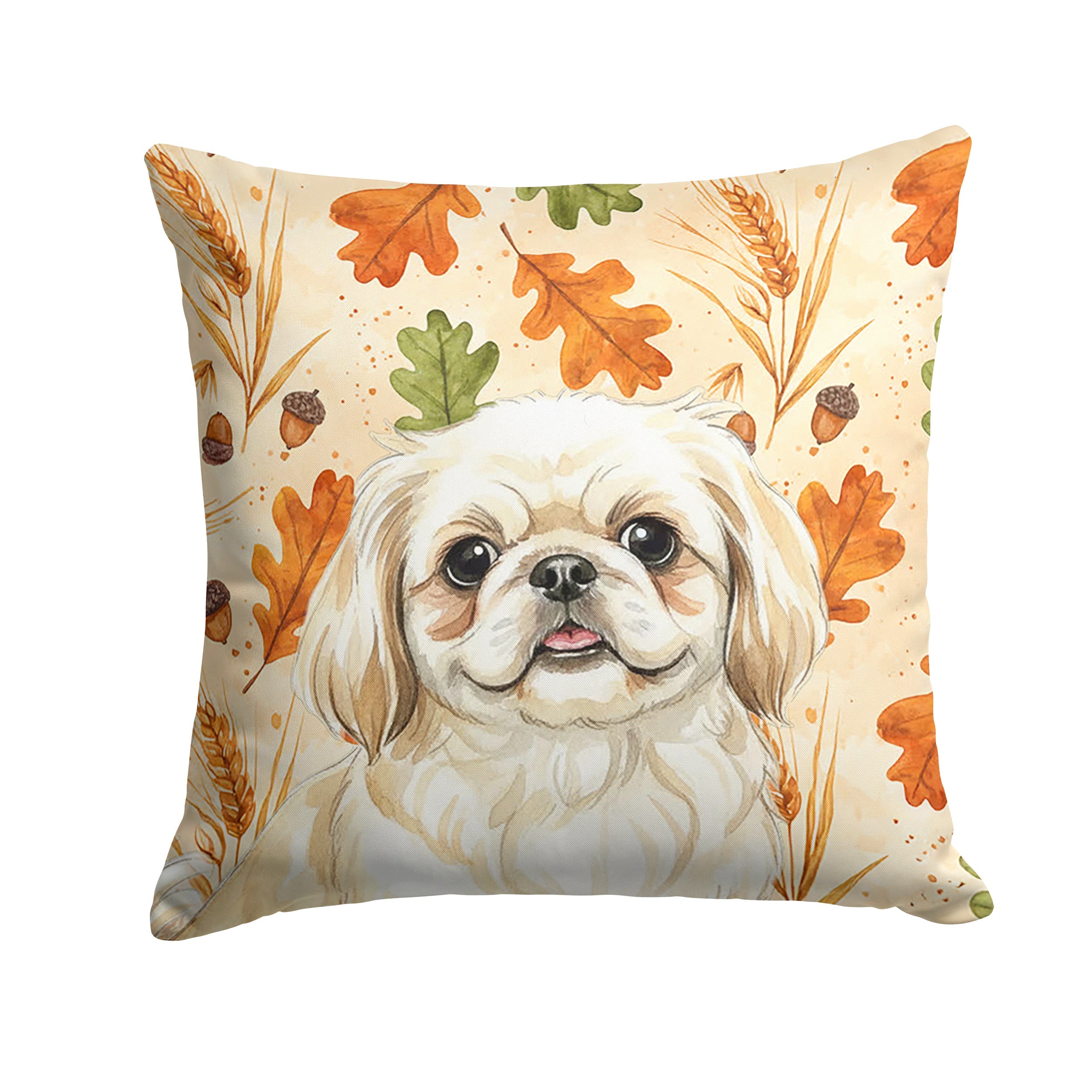 Cream Pekingese Heirloom Fall Decorative Throw Pillow 14x14 Indoor Outdoor Accent Cushion, Fabric Cover with Insert for Sofa, Bed, Porch & Living Room