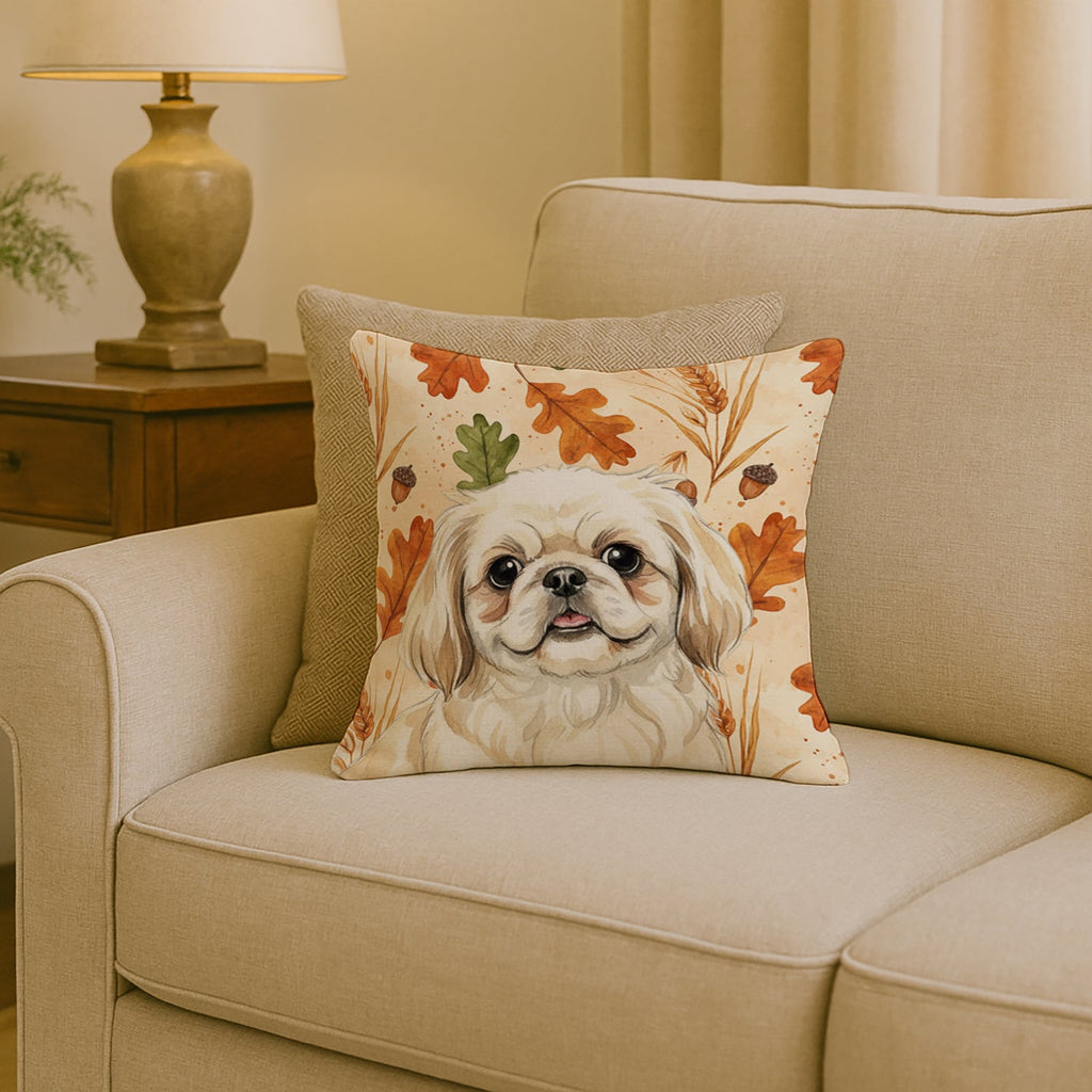 Cream Pekingese Heirloom Fall Decorative Throw Pillow 18x18 Indoor Outdoor Accent Cushion, Fabric Cover with Insert for Sofa, Bed, Porch & Living Room