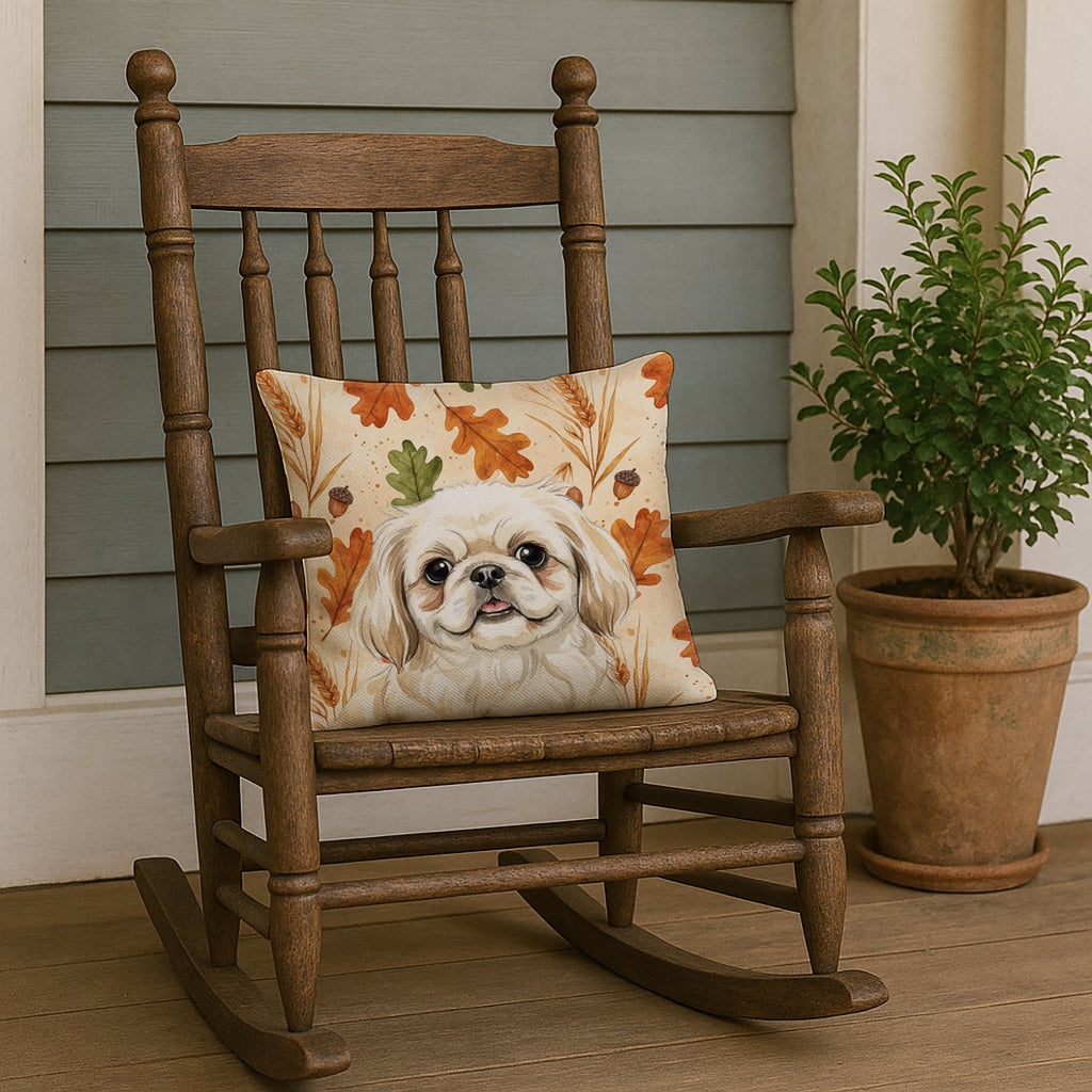Cream Pekingese Heirloom Fall Decorative Throw Pillow 18x18 Indoor Outdoor Accent Cushion, Fabric Cover with Insert for Sofa, Bed, Porch & Living Room