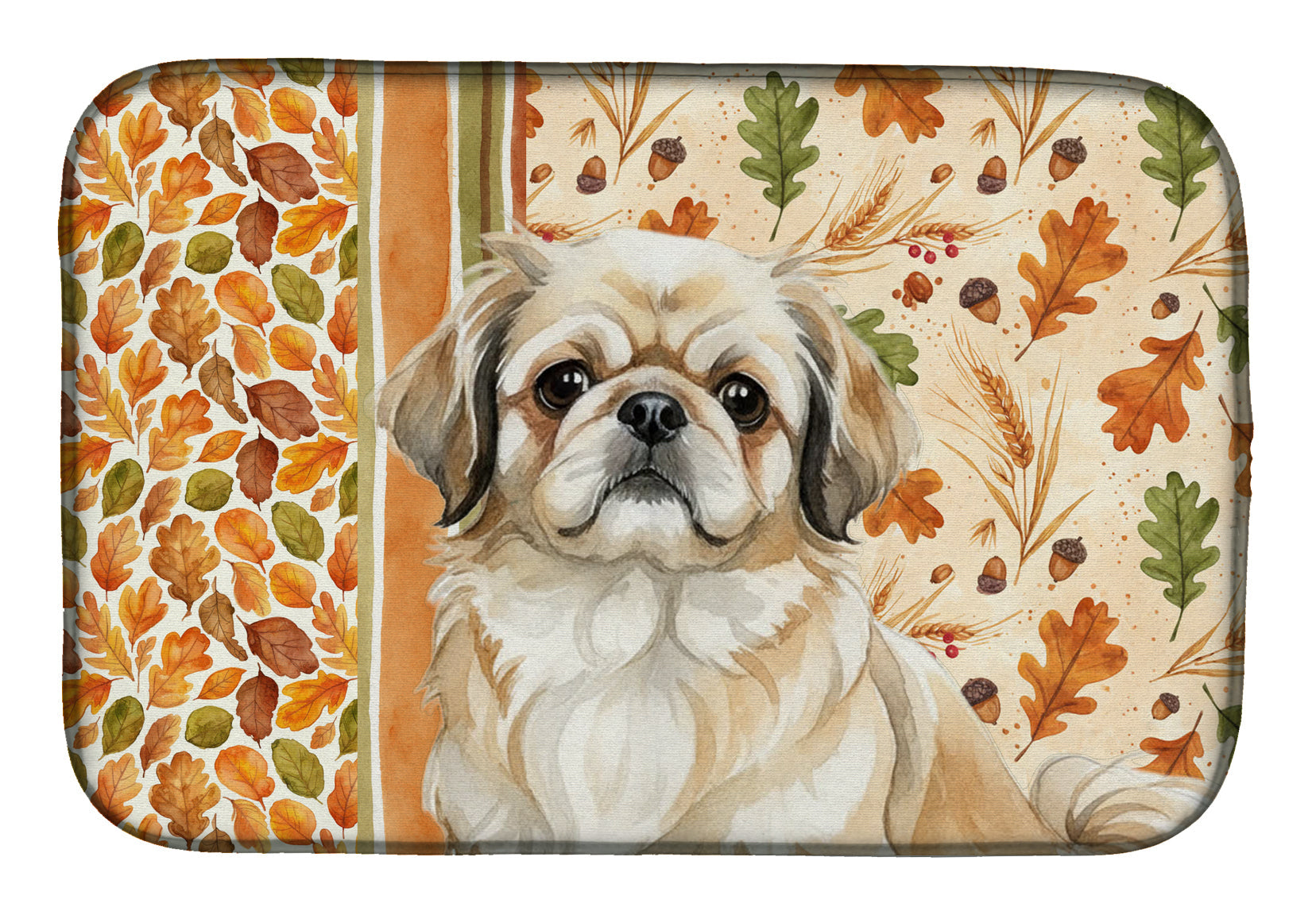 Fawn Pekingese Heirloom Fall Dish Drying Mat Absorbent Dish Drying Mat Pad for Kitchen Counter Dish Drainer Mat for Countertop, 14 x 21", Multicolor