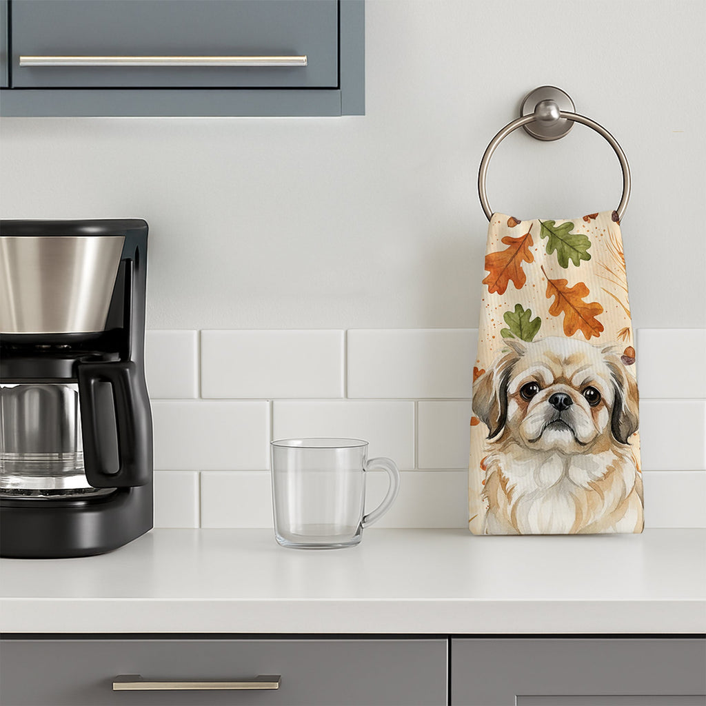 Fawn Pekingese Heirloom Fall Kitchen Towel Velour Plush Front and Cotton Loop Back Machine Washable
