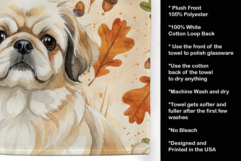 Fawn Pekingese Heirloom Fall Kitchen Towel Velour Plush Front and Cotton Loop Back Machine Washable