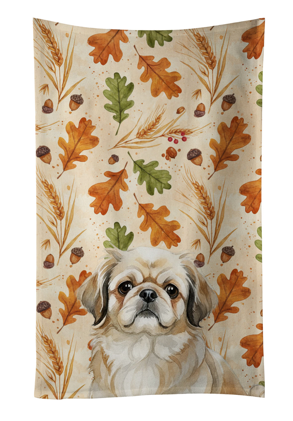 Fawn Pekingese Heirloom Fall Kitchen Towel Velour Plush Front and Cotton Loop Back Machine Washable