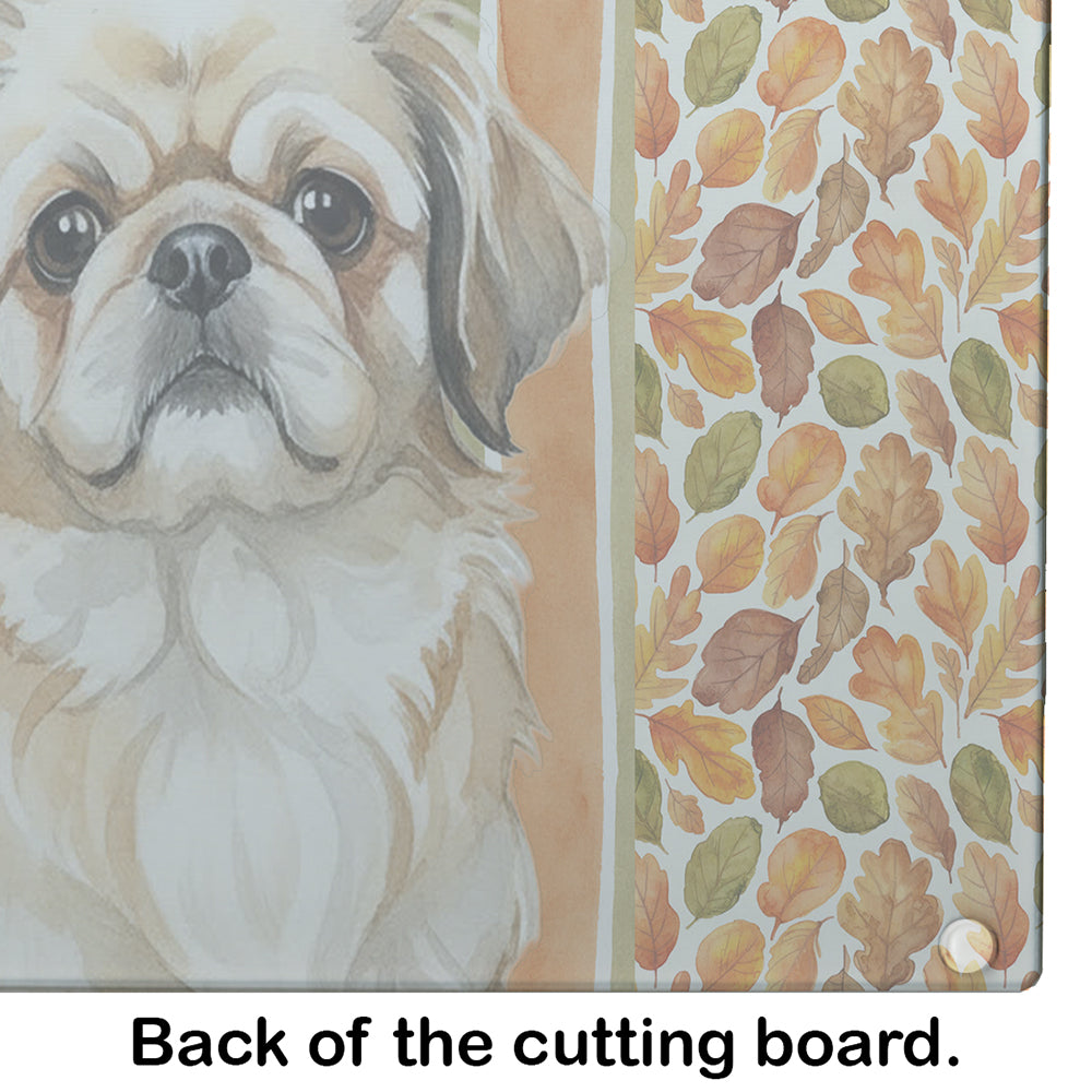 Fawn Pekingese Heirloom Fall Cutting Board Tempered Glass Kitchen Cutting Surface, Heat Resistant Chopping, Non-Slip Feet, Food Prep & Serving