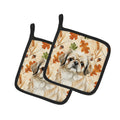 Fawn Pekingese Heirloom Fall Pot Holder Set of 2 Heat Resistant Quilted Hot Pads 7.5 x 7.5 Inch, Insulated Kitchen Trivets for Cooking & Baking