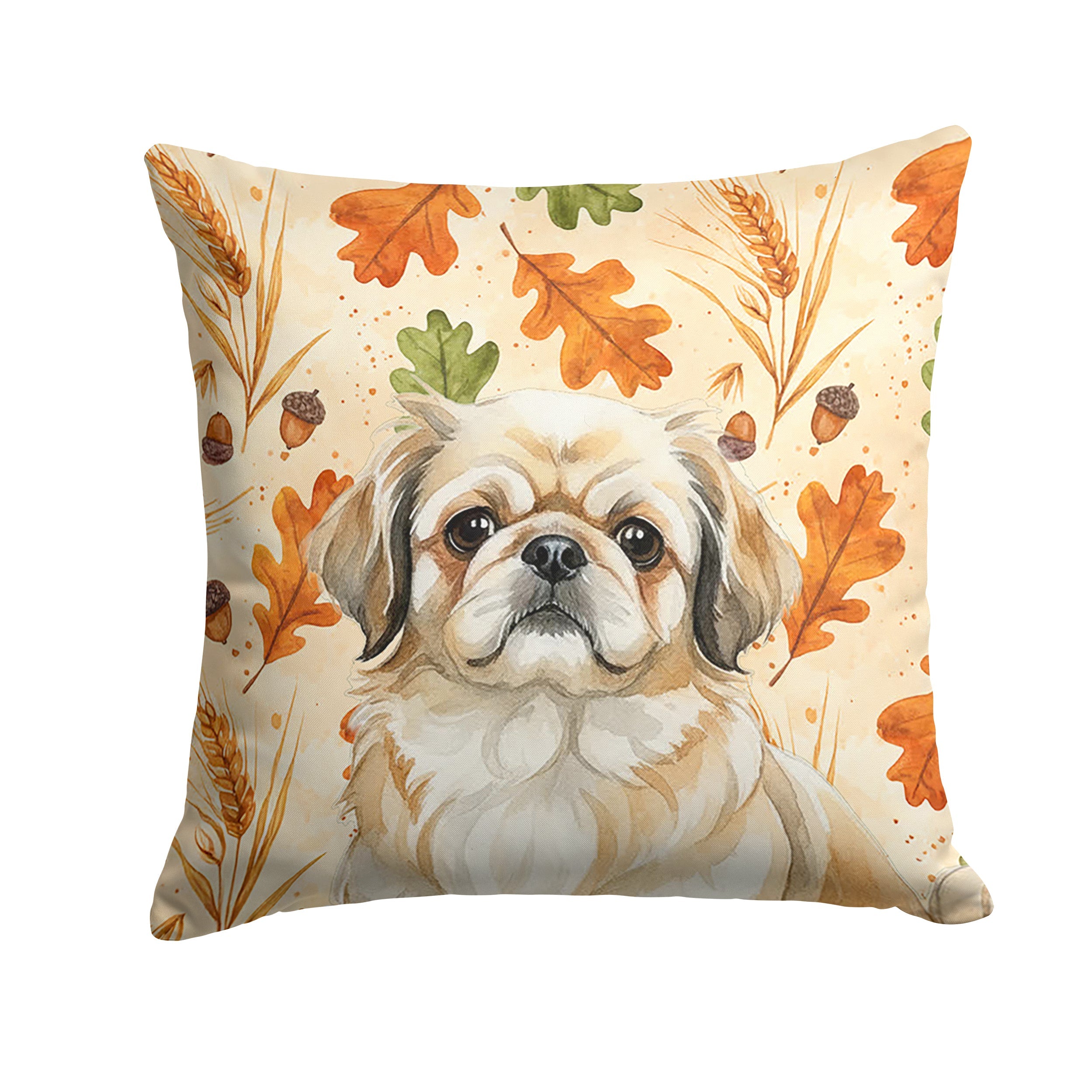 Fawn Pekingese Heirloom Fall Decorative Throw Pillow 14x14 Indoor Outdoor Accent Cushion, Fabric Cover with Insert for Sofa, Bed, Porch & Living Room