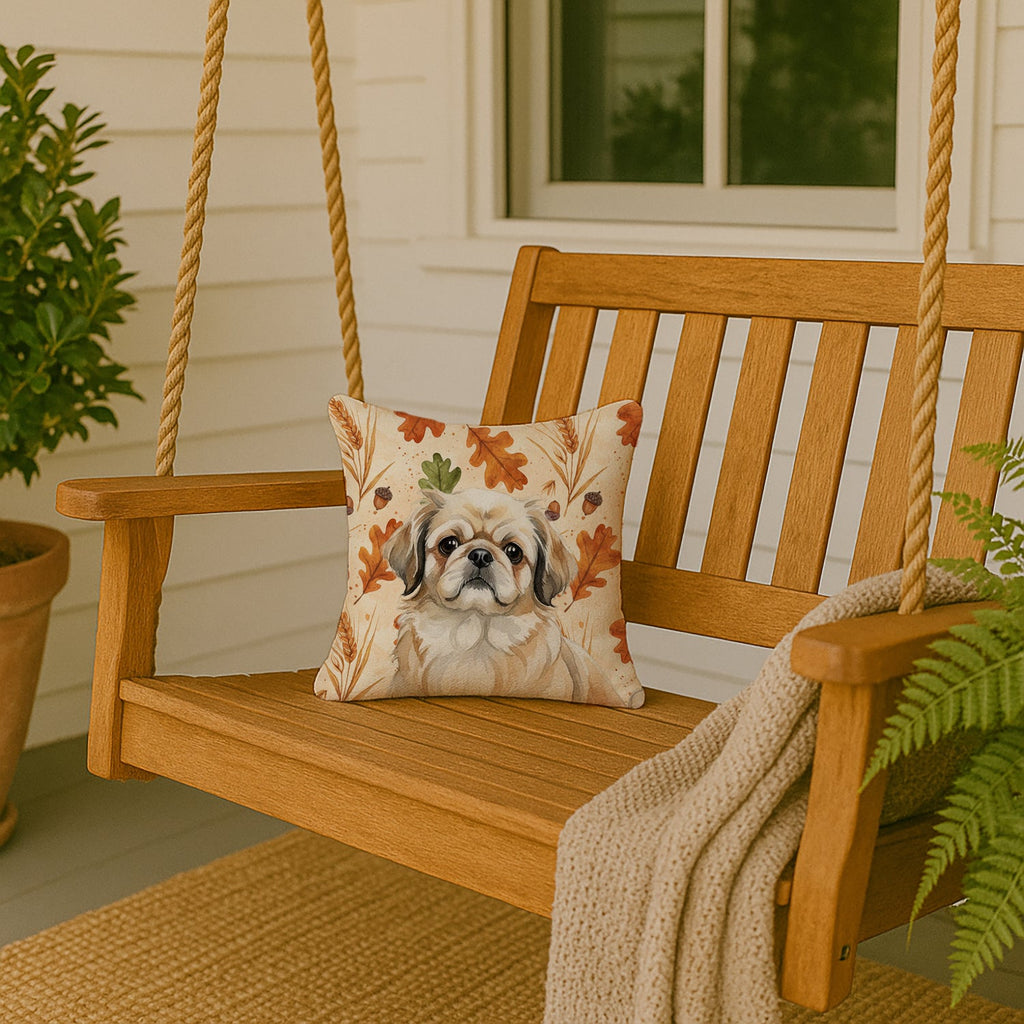 Fawn Pekingese Heirloom Fall Decorative Throw Pillow 14x14 Indoor Outdoor Accent Cushion, Fabric Cover with Insert for Sofa, Bed, Porch & Living Room