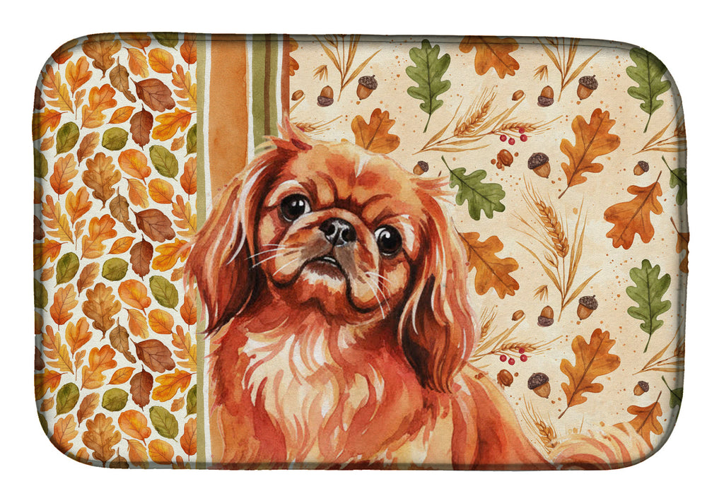 Red Pekingese Heirloom Fall Dish Drying Mat Absorbent Dish Drying Mat Pad for Kitchen Counter Dish Drainer Mat for Countertop, 14 x 21", Multicolor