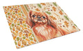 Red Pekingese Heirloom Fall Cutting Board Tempered Glass Kitchen Cutting Surface, Heat Resistant Chopping, Non-Slip Feet, Food Prep & Serving