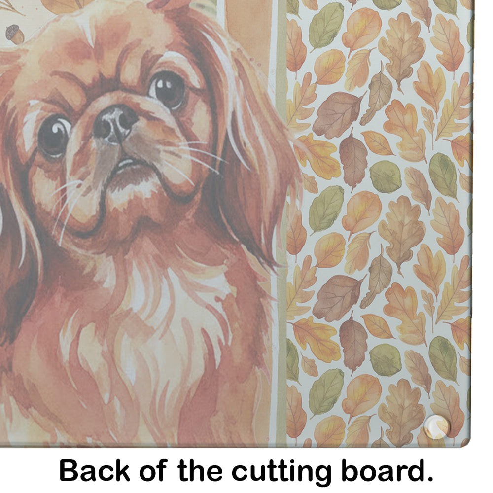 Red Pekingese Heirloom Fall Cutting Board Tempered Glass Kitchen Cutting Surface, Heat Resistant Chopping, Non-Slip Feet, Food Prep & Serving