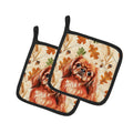 Red Pekingese Heirloom Fall Pot Holder Set of 2 Heat Resistant Quilted Hot Pads 7.5 x 7.5 Inch, Insulated Kitchen Trivets for Cooking & Baking