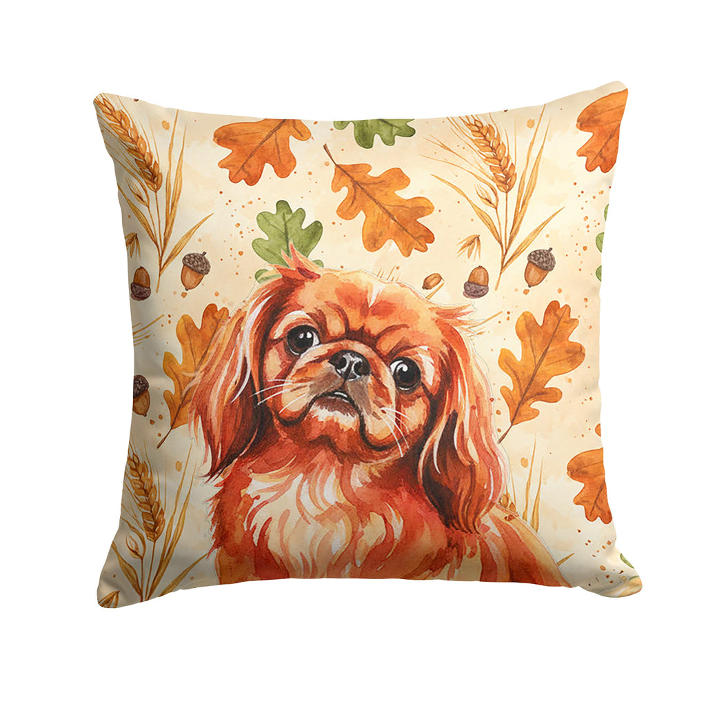 Red Pekingese Heirloom Fall Decorative Throw Pillow 14x14 Indoor Outdoor Accent Cushion, Fabric Cover with Insert for Sofa, Bed, Porch & Living Room