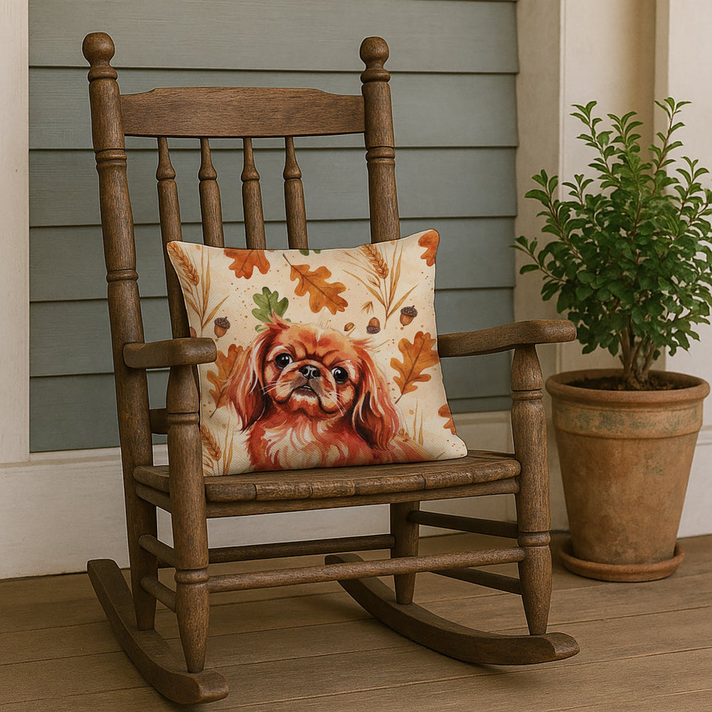 Red Pekingese Heirloom Fall Decorative Throw Pillow 18x18 Indoor Outdoor Accent Cushion, Fabric Cover with Insert for Sofa, Bed, Porch & Living Room