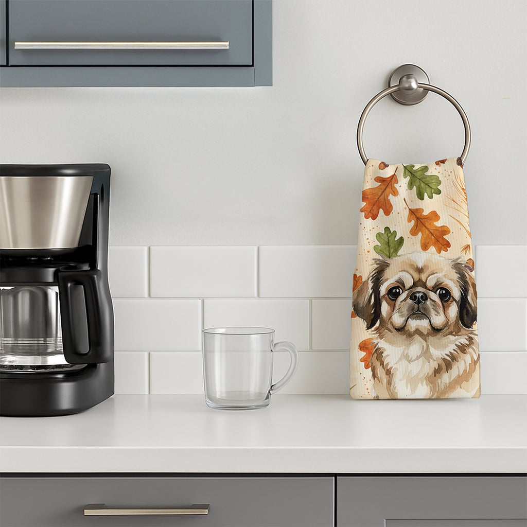 Sable Pekingese Heirloom Fall Kitchen Towel Velour Plush Front and Cotton Loop Back Machine Washable