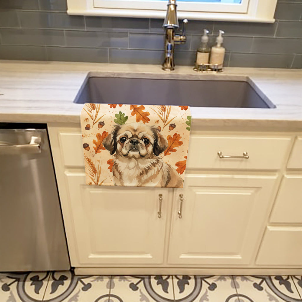 Sable Pekingese Heirloom Fall Kitchen Towel Velour Plush Front and Cotton Loop Back Machine Washable